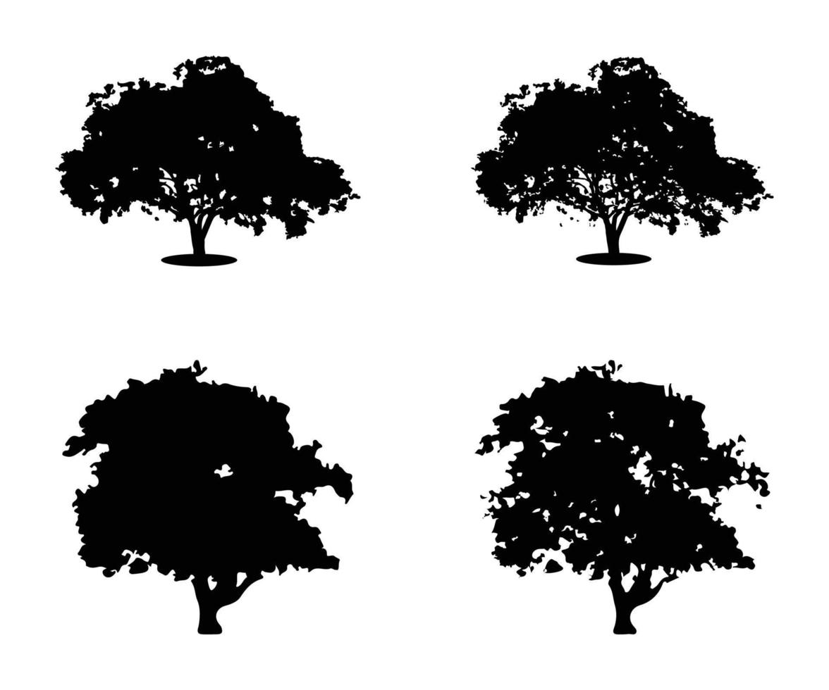 Tree silhouette vector. Isolated forest trees silhouettes in black on white background. Vector set of silhouettes of trees
