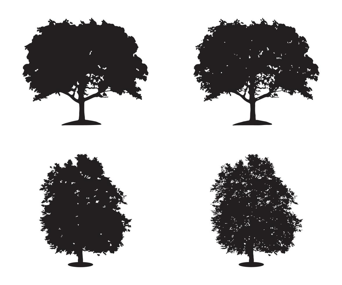 vector de silueta de árbol. siluetas de árboles forestales aislados en negro sobre fondo blanco. conjunto de vectores de siluetas de árboles