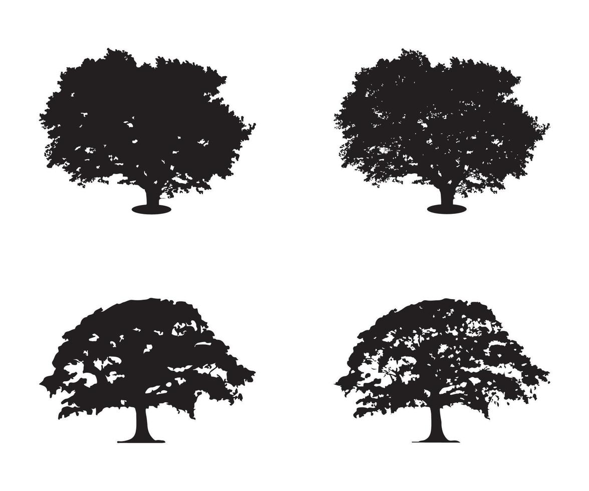 vector de silueta de árbol. siluetas de árboles forestales aislados en negro sobre fondo blanco. conjunto de vectores de siluetas de árboles