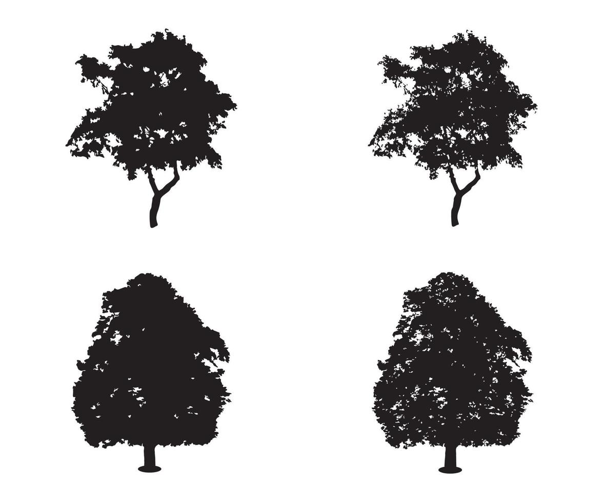 vector de silueta de árbol. siluetas de árboles forestales aislados en negro sobre fondo blanco. conjunto de vectores de siluetas de árboles