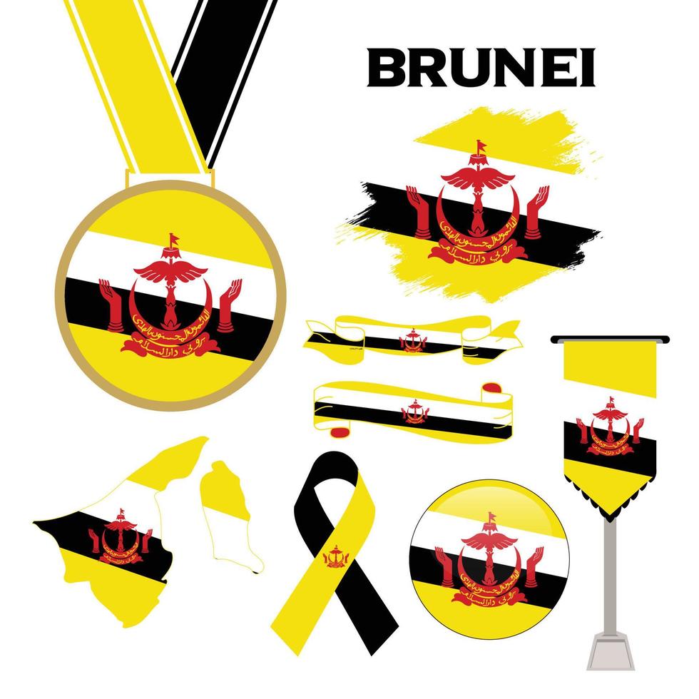 Elements Collection With The Flag of Brunei Design Template vector