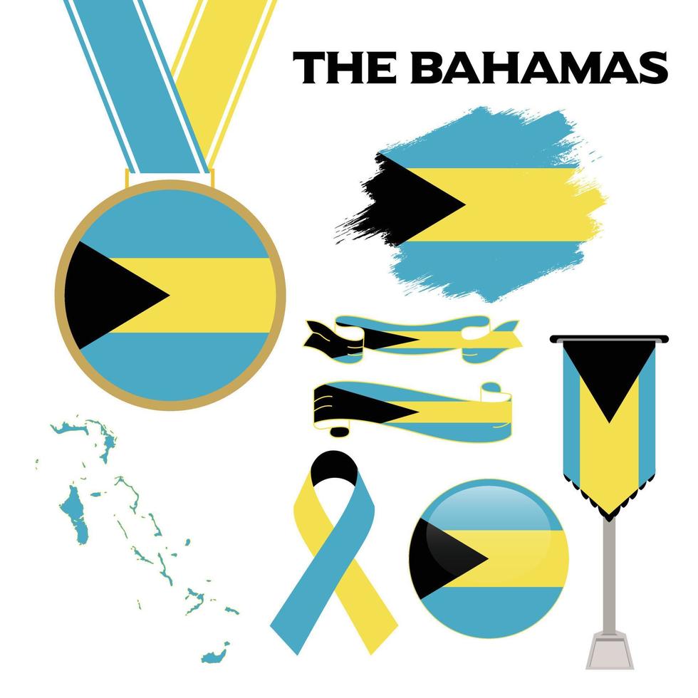 Elements Collection With The Flag of The Bahamas Design Template vector