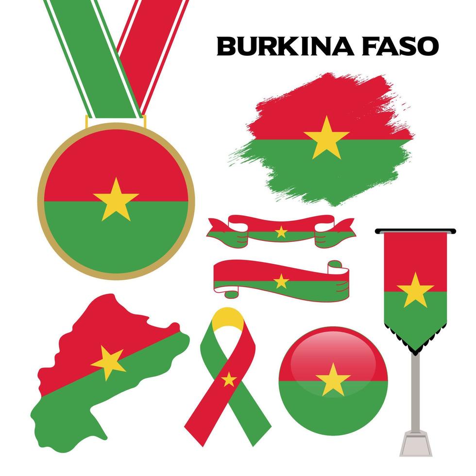 Elements Collection With The Flag of Burkina Faso Design Template vector