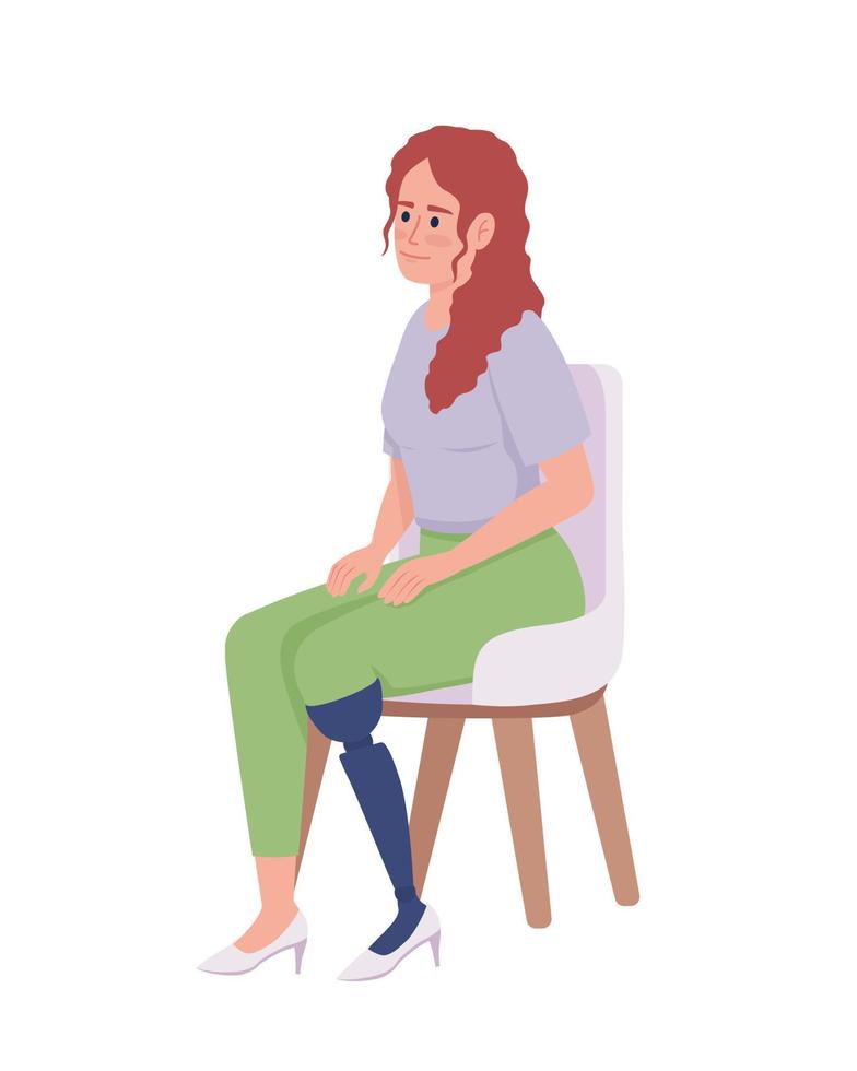 Young woman with leg prosthesis semi flat color vector character. Editable figure. Full body person on white. Disability simple cartoon style illustration for web graphic design and animation