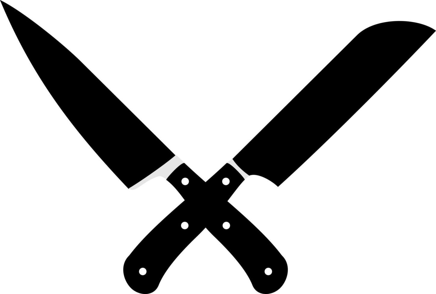 Crossed cleavers knives.  Vector illustration. Chopping kitchen tools cross black icons, Cleaver knife stamping, lumberjack and butcher cooking logo graphics. black silhouette