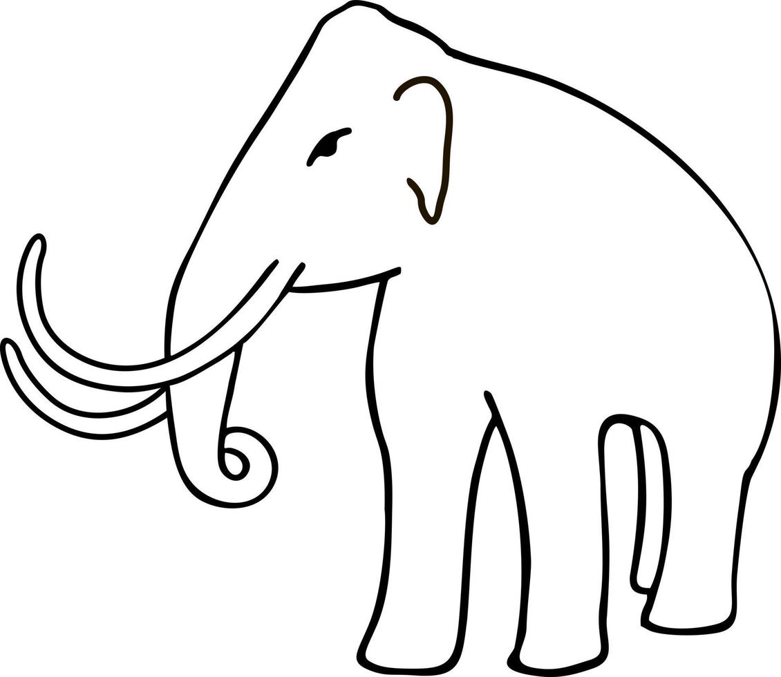 Mammoth line sketch, simple clean logo. Mammoth petroglyph vector illustration line style