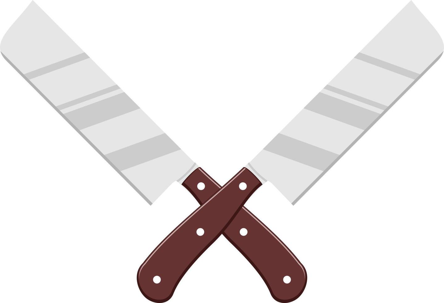 Crossed cleavers knives.  Vector illustration. Chopping kitchen tools cross icons, Cleaver knife stamping, lumberjack and butcher cooking logo graphics