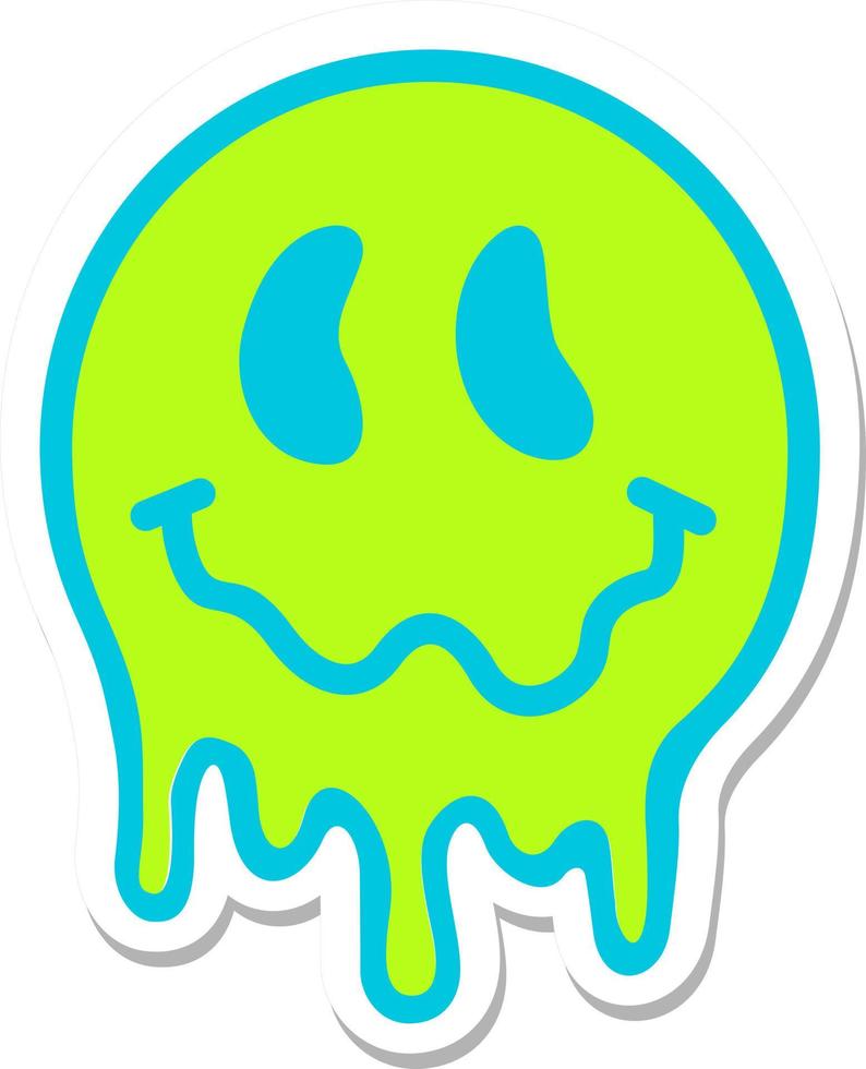 sonrisa derretida. divertido psicodélico surrealista techno acid lsd melt smile face logo. sonrisa goteante. buen humor. emoji positivo. fundido. cara triste. emojis vectoriales cara emoji símbolo de la cara emoji positivo. vector