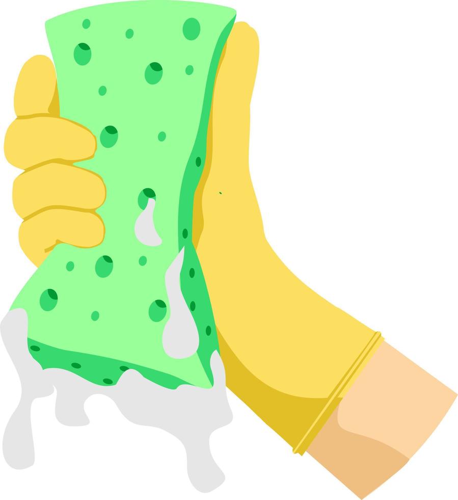 Hand in a glove with a sponge for washing. Cleaning service icon. Included icons such as washing, cleaning, wiping, hygiene and more. Washing flat icon vector