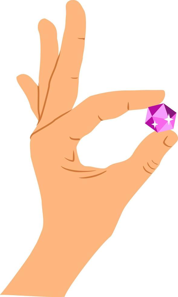 Diamond in hand, precious stone in hand. Gemstone or diamond in hand vector