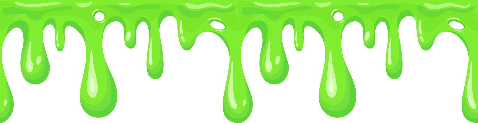 Seamless dripping slime repeatable. Cartoon mucus green goo drip sticky slimy mucus, liquid splash splatter, viscous snot, blob poison, splodge glow glue jelly vector