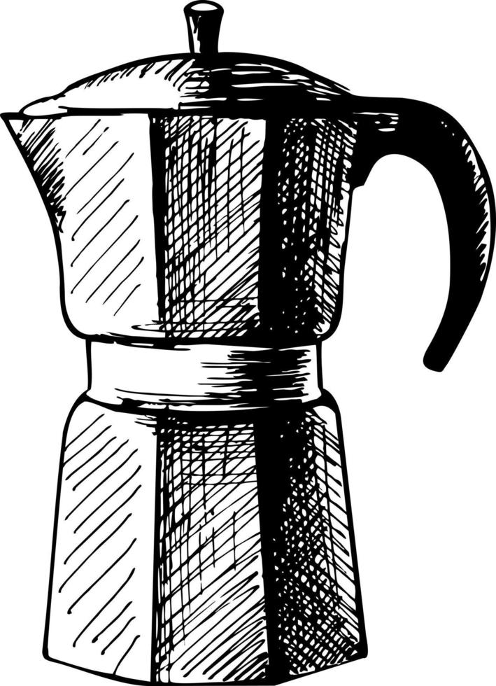 Coffee Maker, espresso machine, moka express, mocha coffee, moka pot. Sketch design vector illustration. Geyser coffee maker