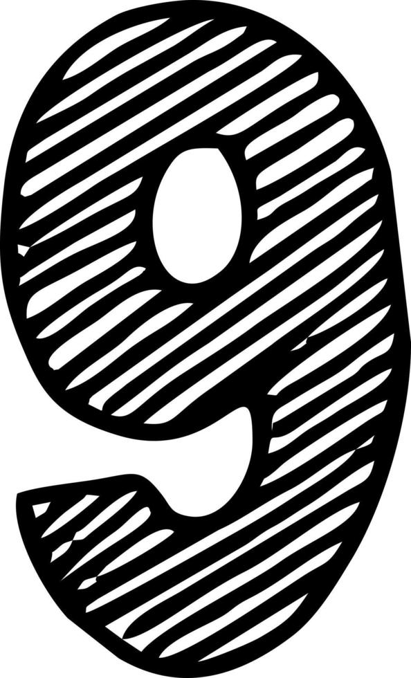 Numeral nine letter sketch vector. Hand drawn vector number