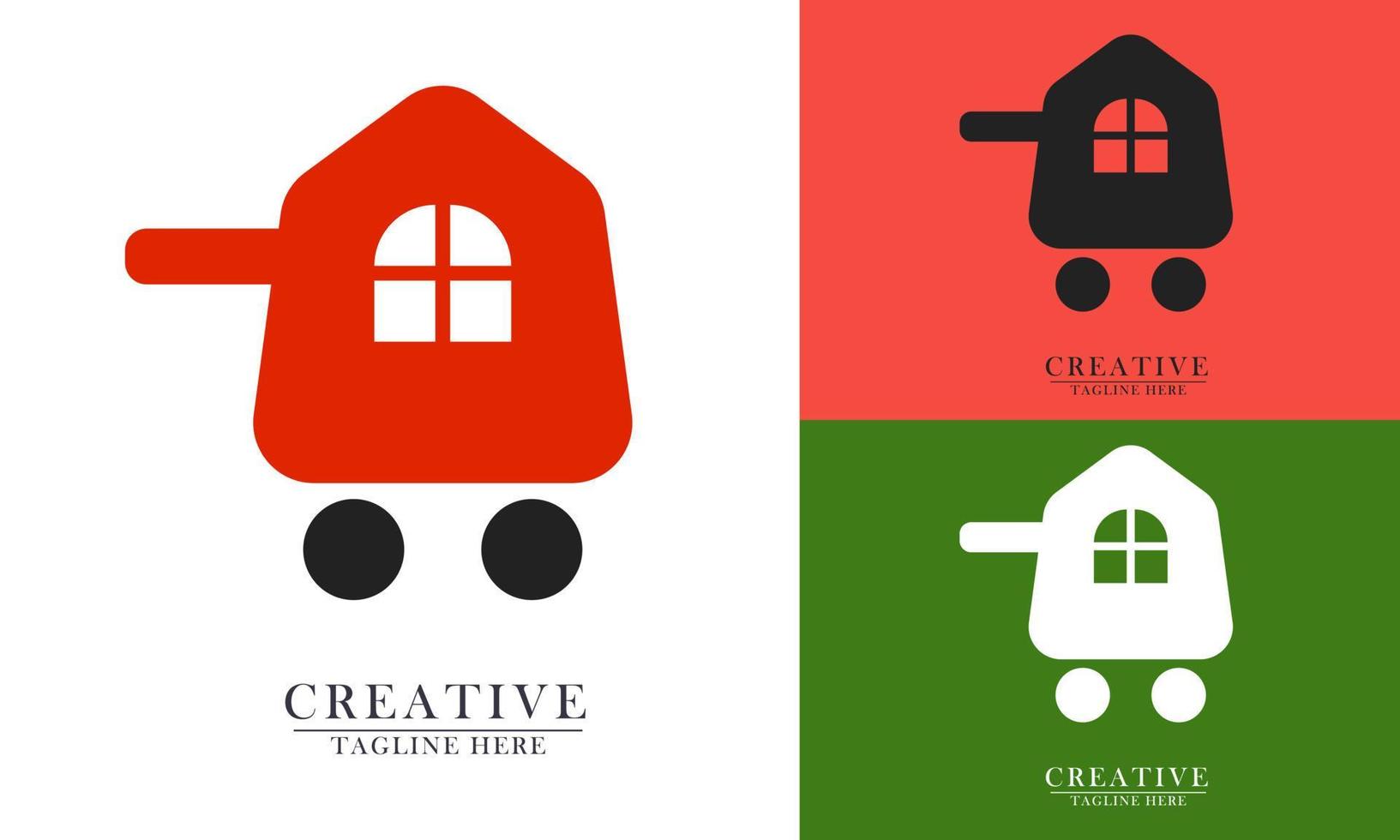 eleman casa o tienda y logotipo de icono de carrito de compras vector
