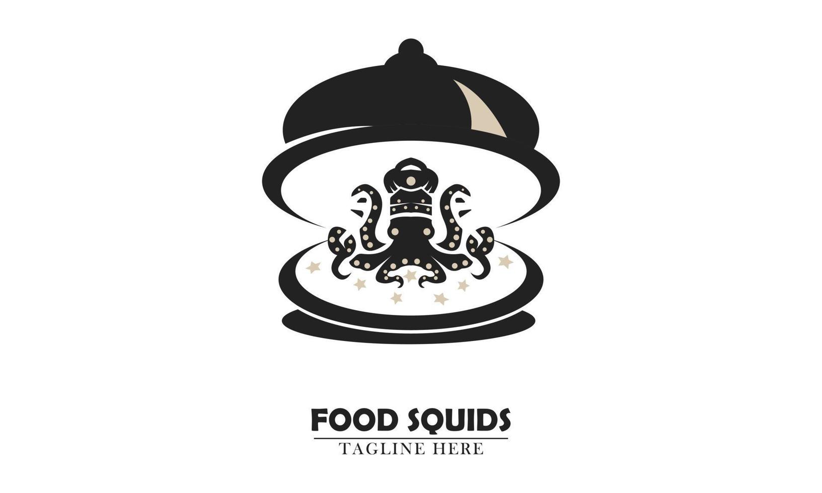 calamar en elemento de icono de logotipo de tapa de comida vector