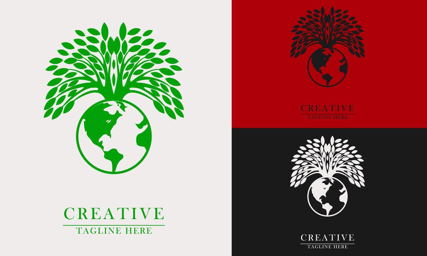 tree and globe element icon logo vector