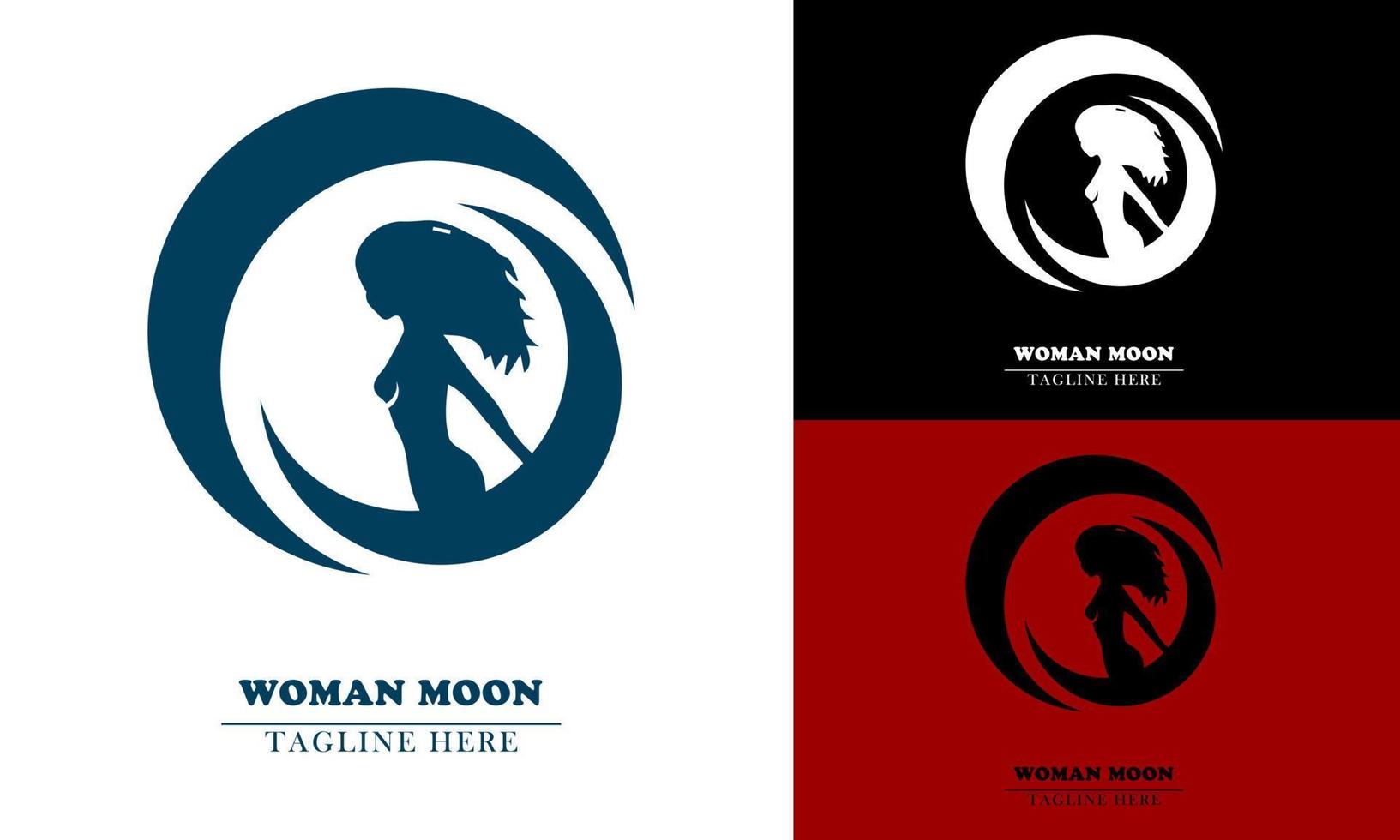woman in moon circle logo icon element vector