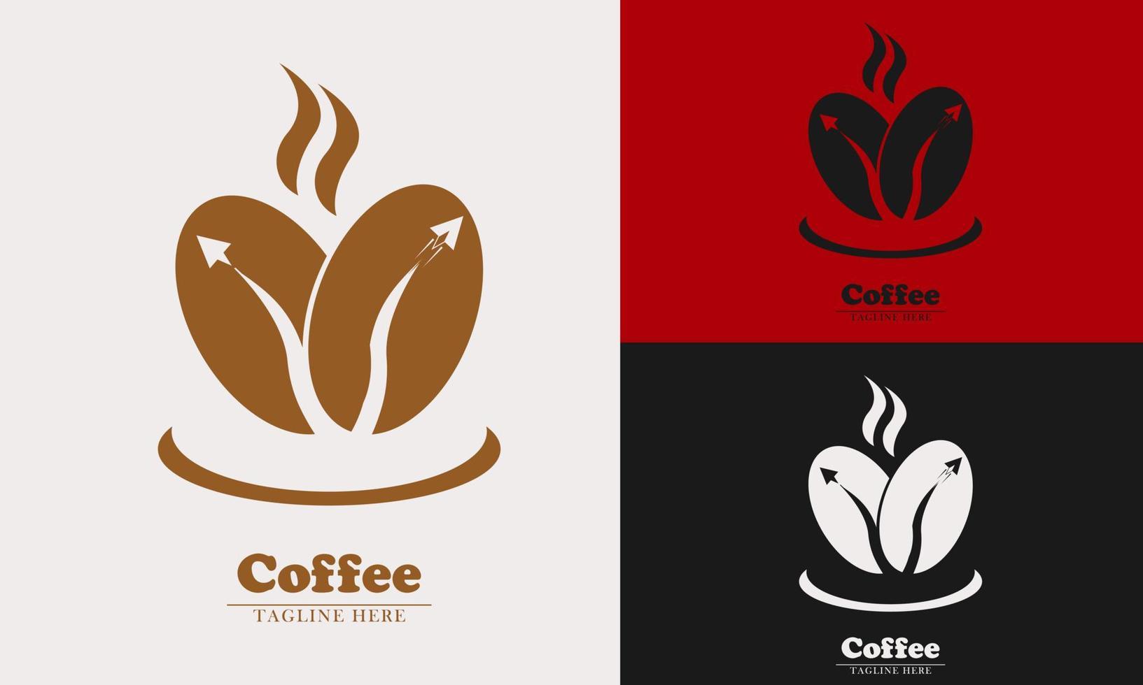 dos granos de café y un avión sobre el logotipo del icono del elemento de taza vector