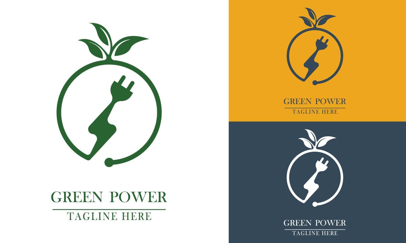 icono del logotipo de plantas y elementos de energía eléctrica vector