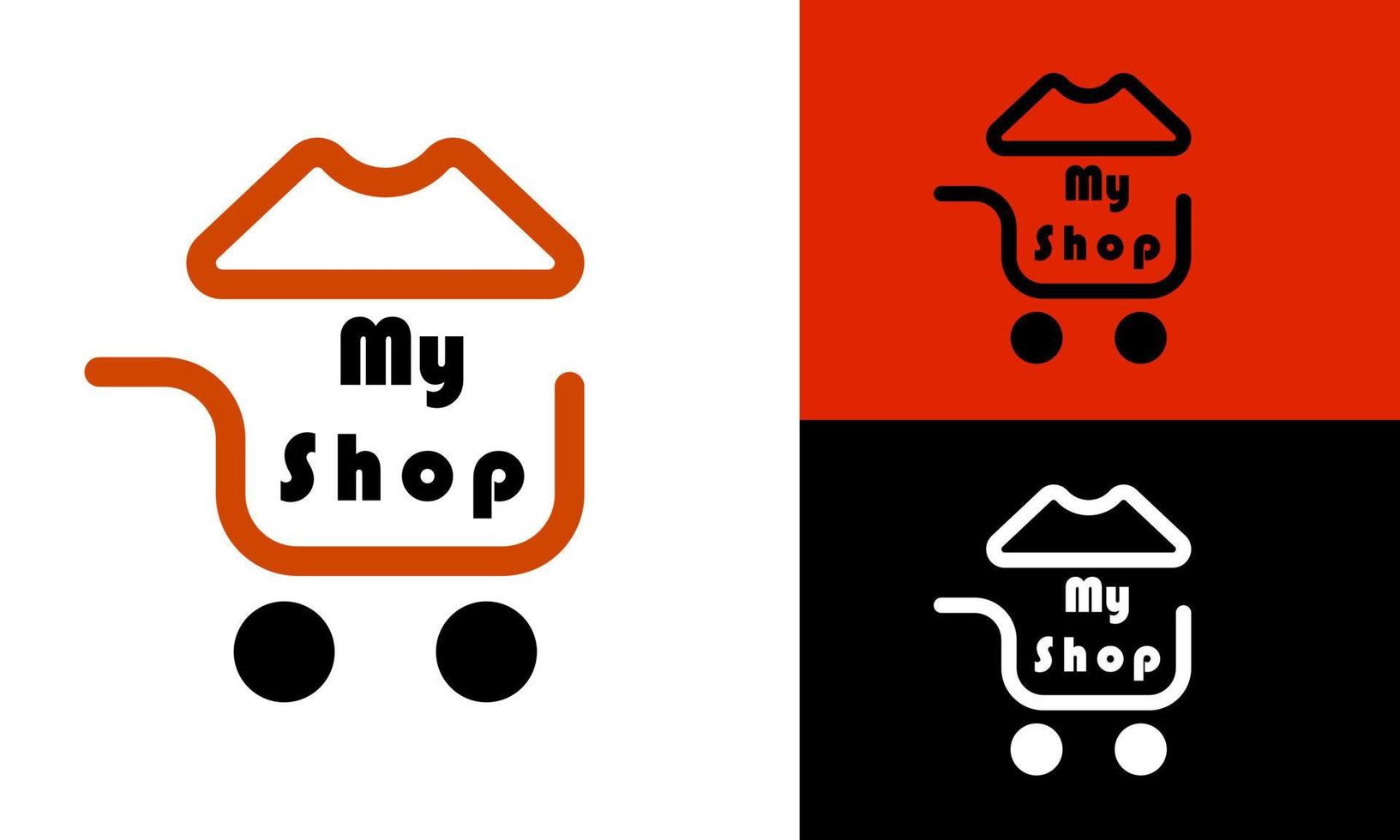 icono de logotipo de elemento de suspensión de ropa y carrito de compras vector