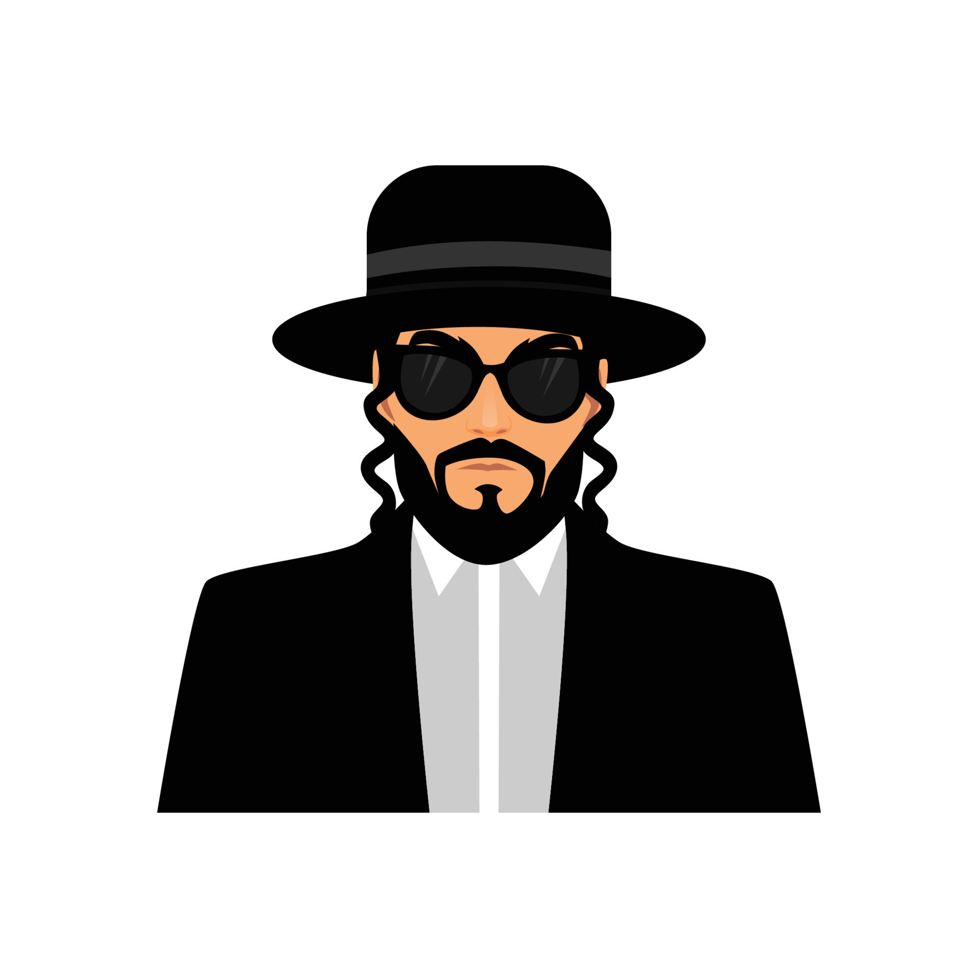 Hebrew Man with Sidelocks Dressed in Black Suit Vector Illustration