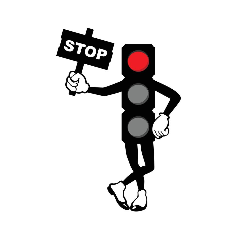 illustration of traffic light cartoon with traffic sign vector