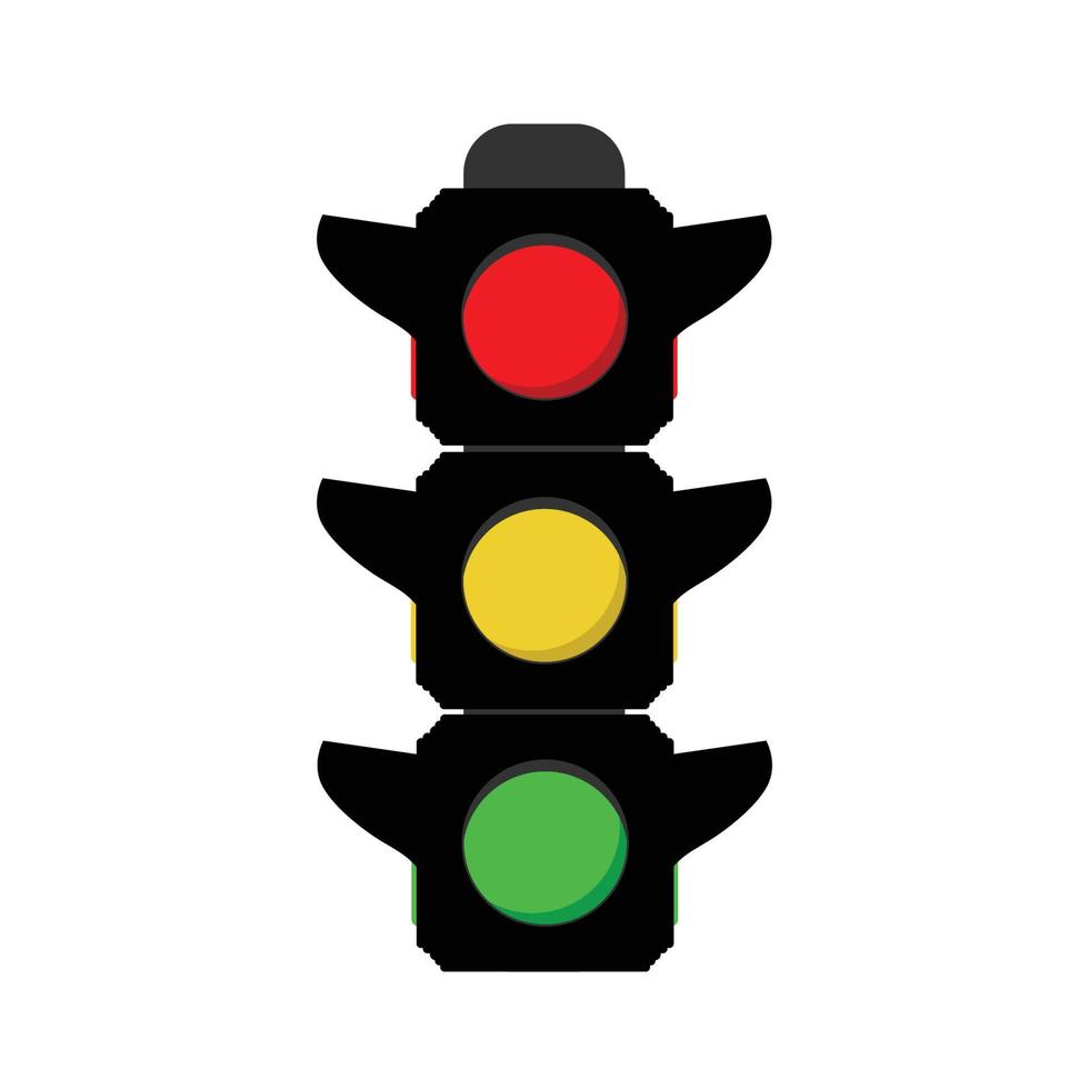 Vector illustration of a traffic light with three light colors, red, yellow and green.