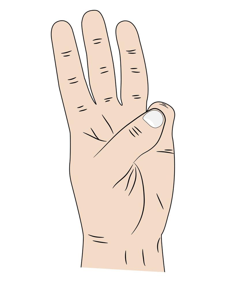 hand sign three fingers up on white background vector