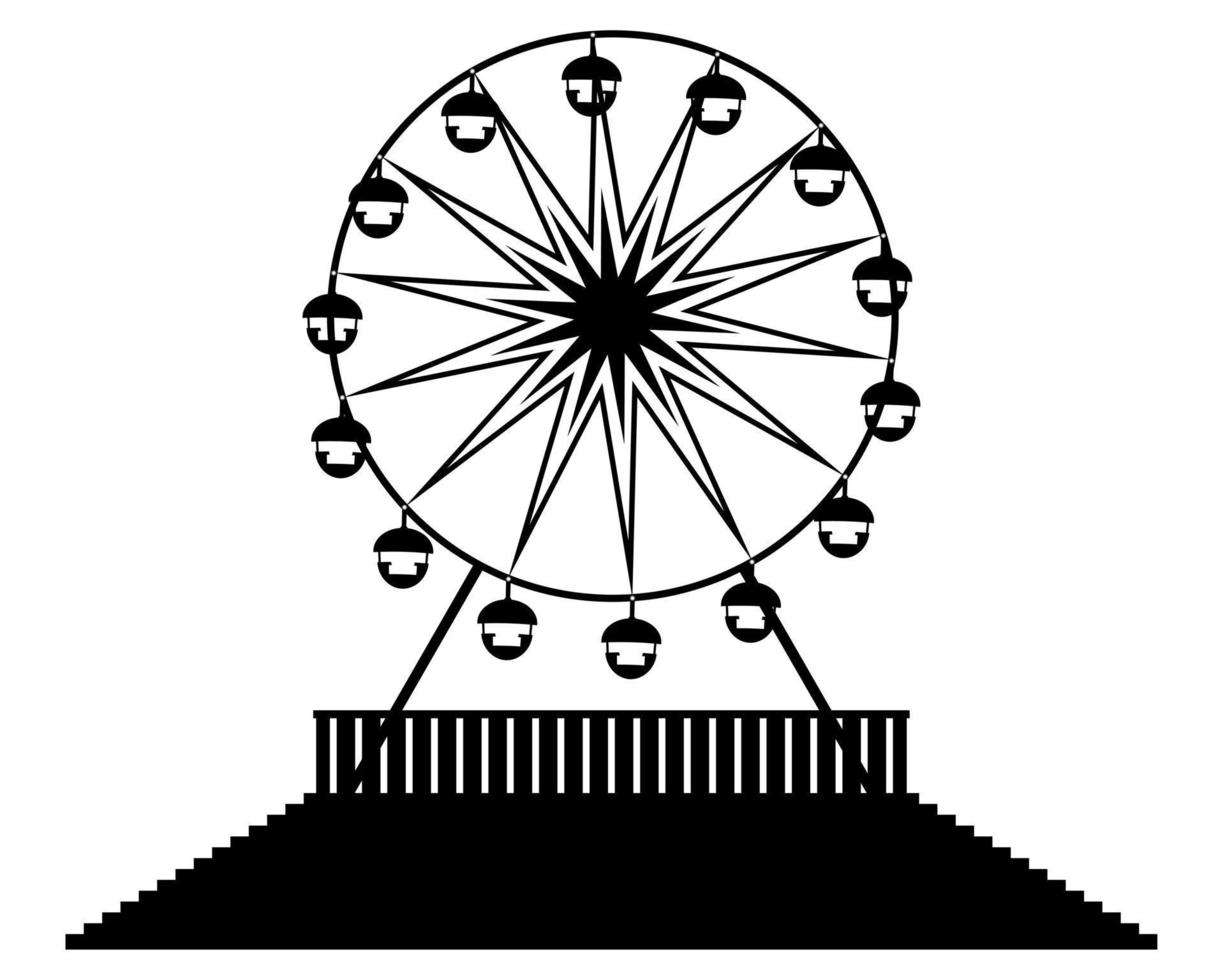 black silhouette of Ferris wheels stair fence vector