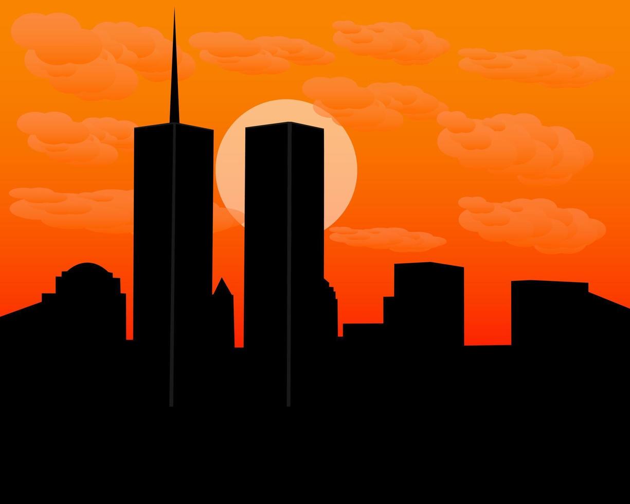 twin towers at sundown in the evening with clouds vector