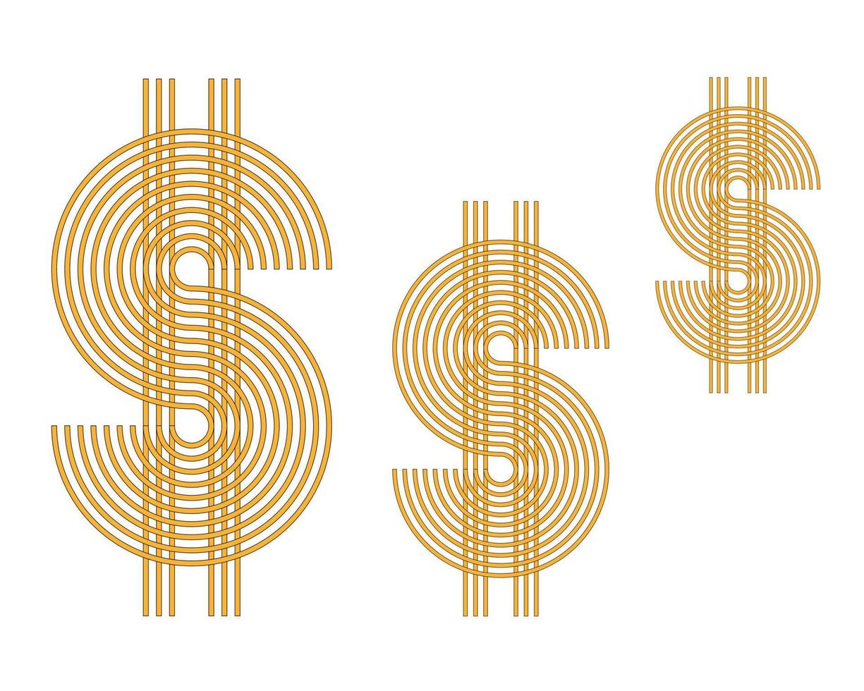 tres líneas amarillas por símbolo de dólar en un fondo blanco vector