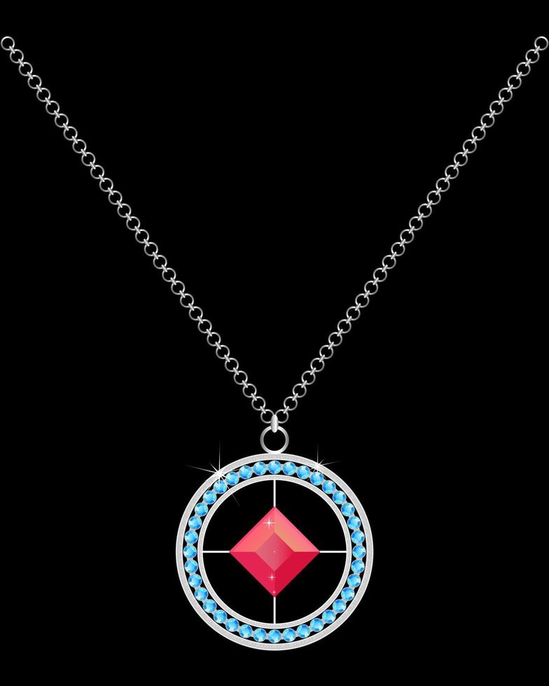 Necklace with blue with stones and red stone in the middle and a chain vector