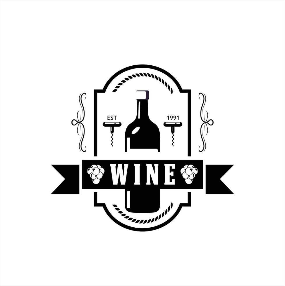 Vector black and white wine labels. Vintage badges and logos