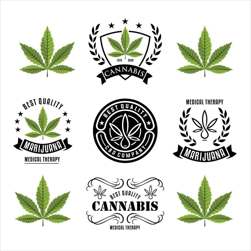 conjunto de logotipo de hoja de cannabis de marihuana medicinal, etiquetas. vector