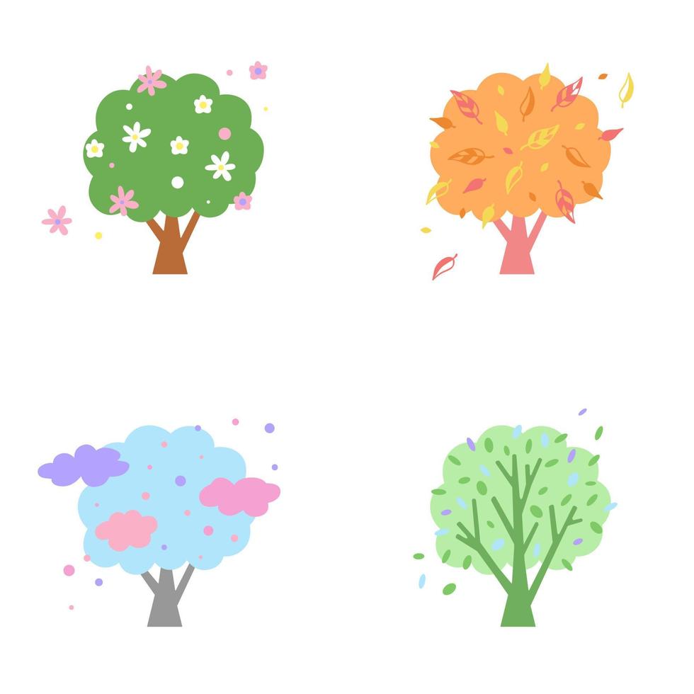 Vector illustration for children in pastel colors. Change of seasons four trees at different times of the year.