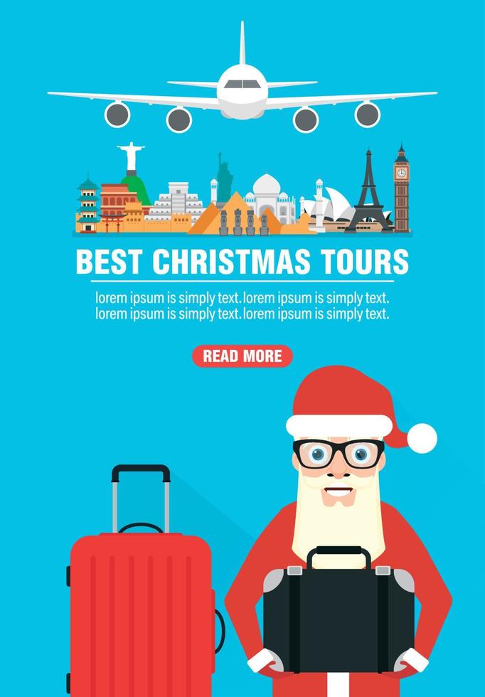 Time to travel. Best christmas tours design flat banner vector