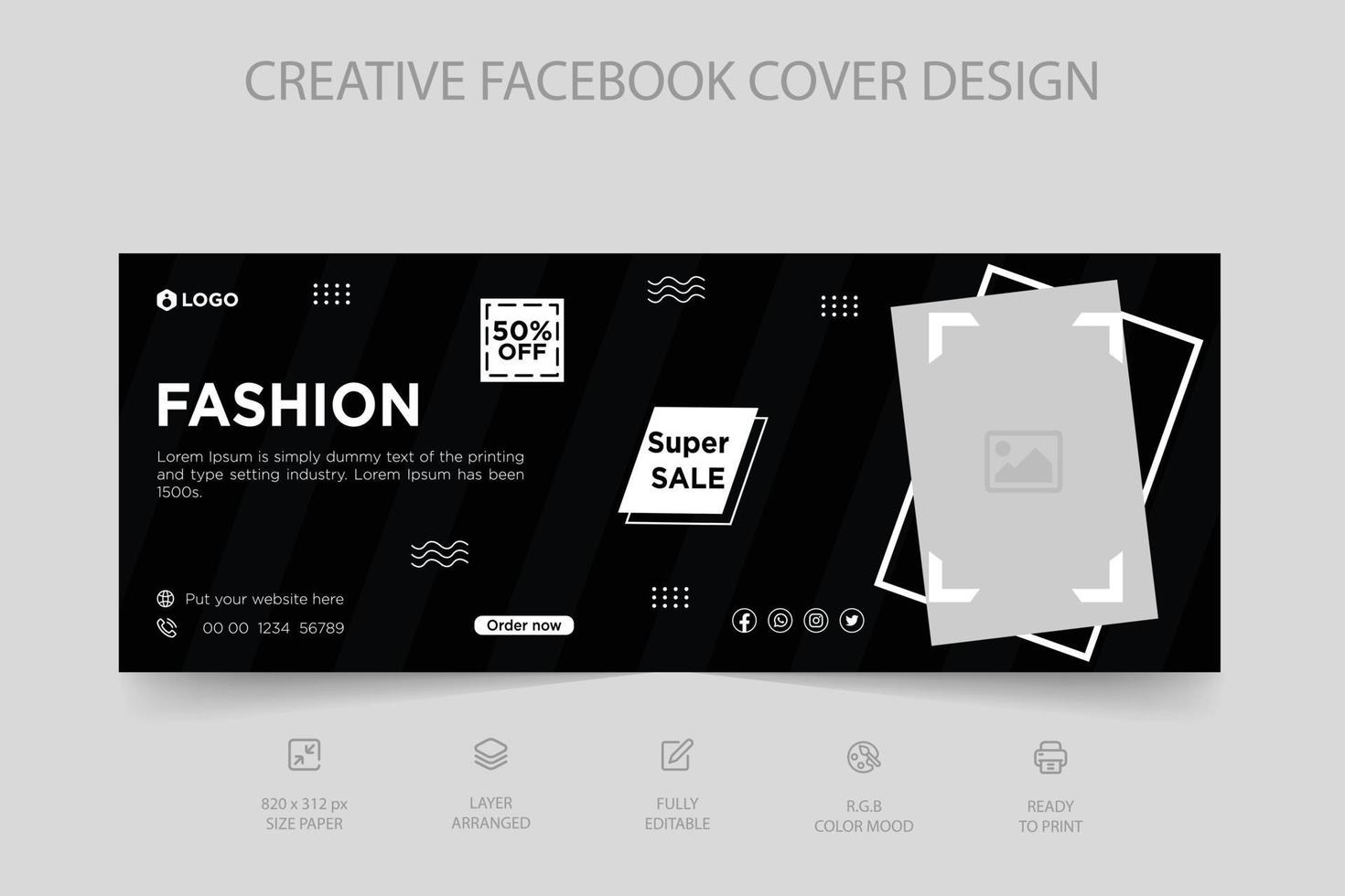 portada de facebook dinámica moderna y plantilla de banner web de publicación en redes sociales para la venta de moda en línea vector