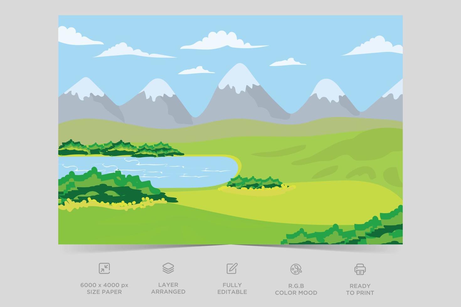 hermoso río lado naturaleza escena plana ilustración paisaje diseño fondo plantilla vector