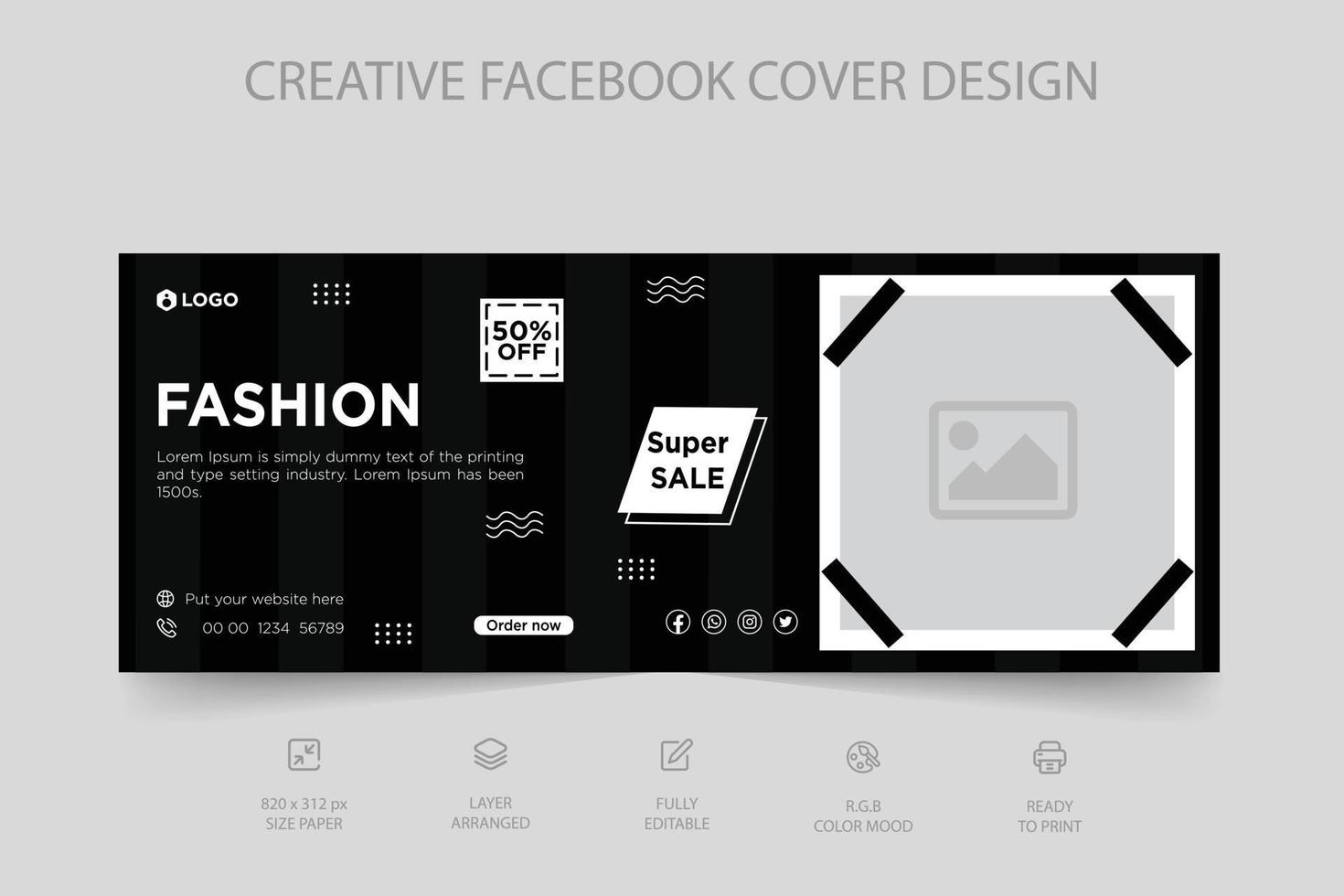 portada de facebook dinámica moderna y plantilla de banner web de publicación en redes sociales para la venta de moda en línea vector