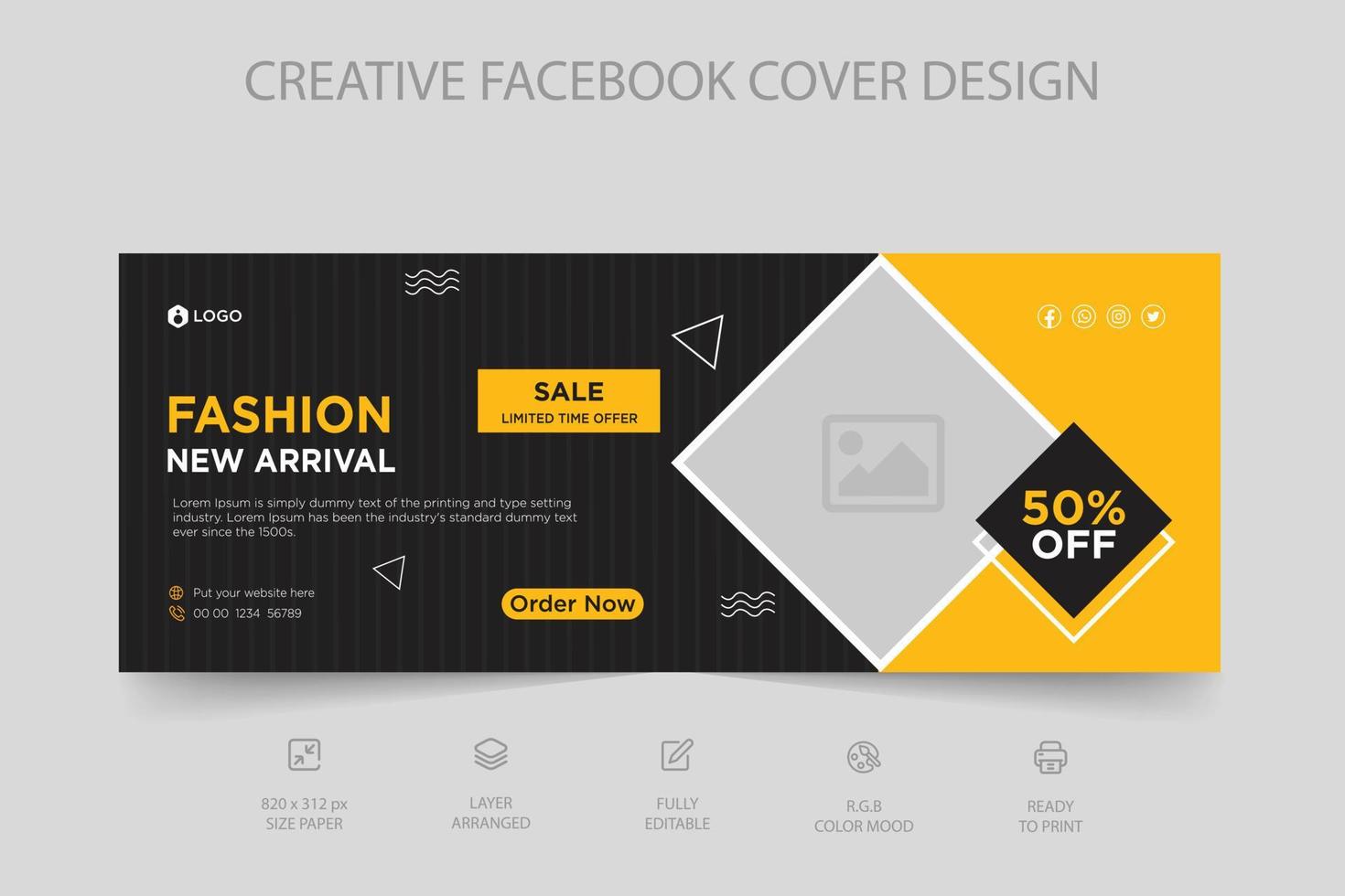 Modern dynamic Facebook cover and social media post web banner template for online fashion sale vector