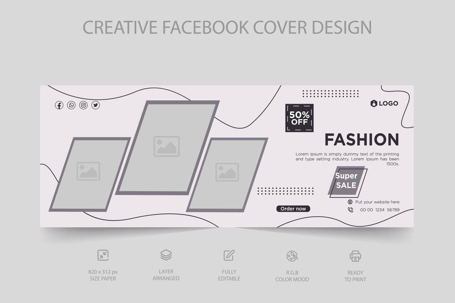 Modern dynamic Facebook cover and social media post web banner template for online fashion sale vector