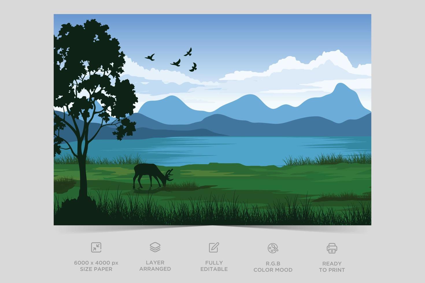 Beautiful river side nature scene flat illustration landscape design background template vector