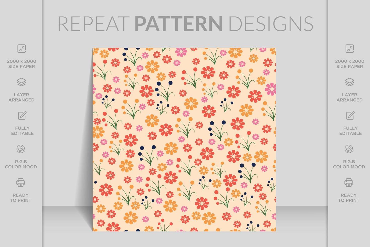Hand drawn seamless ornamental colorful flowers floral pattern background design flat illustration vector