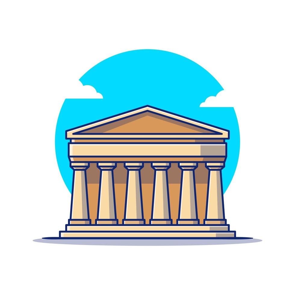 Parthenon Cartoon Vector Icon Illustration. Famous Building Traveling Icon Concept Isolated Premium Vector. Flat Cartoon Style