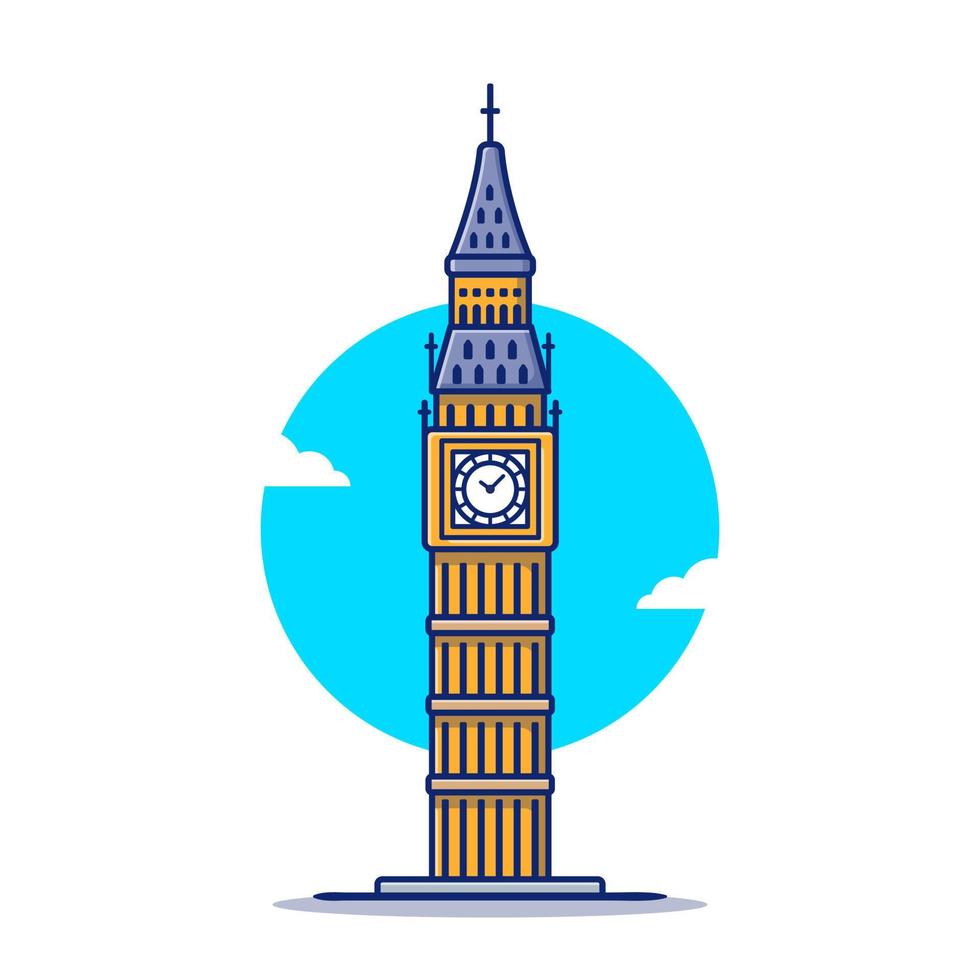 Big Ben Cartoon Vector Icon Illustration. Famous Building Traveling Icon Concept Isolated Premium Vector. Flat Cartoon Style