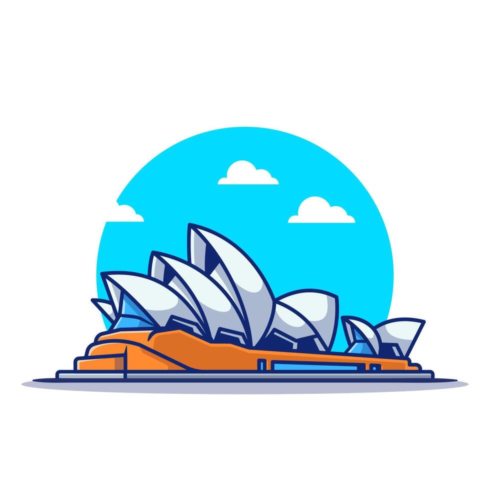 Sydney Opera House Cartoon Vector Icon Illustration. Famous Building Traveling Icon Concept Isolated Premium Vector. Flat Cartoon Style