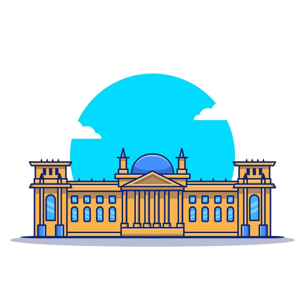 Reichstag Cartoon Vector Icon Illustration. Famous Building Traveling Icon Concept Isolated Premium Vector. Flat Cartoon Style