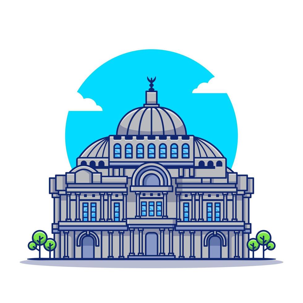 Mexico Palace Cartoon Vector Icon Illustration. Famous Building Traveling Icon Concept Isolated Premium Vector. Flat Cartoon Style