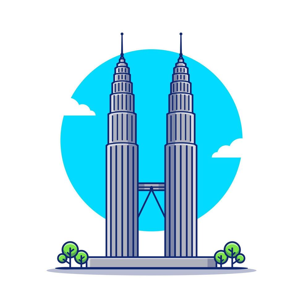 Petronas Twin Tower Cartoon Vector Icon Illustration. Famous Building Traveling Icon Concept Isolated Premium Vector. Flat Cartoon Style