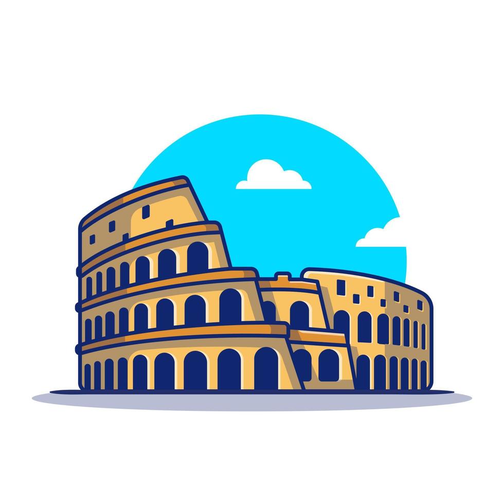 Colosseum Cartoon Vector Icon Illustration. Famous Building Traveling Icon Concept Isolated Premium Vector. Flat Cartoon Style